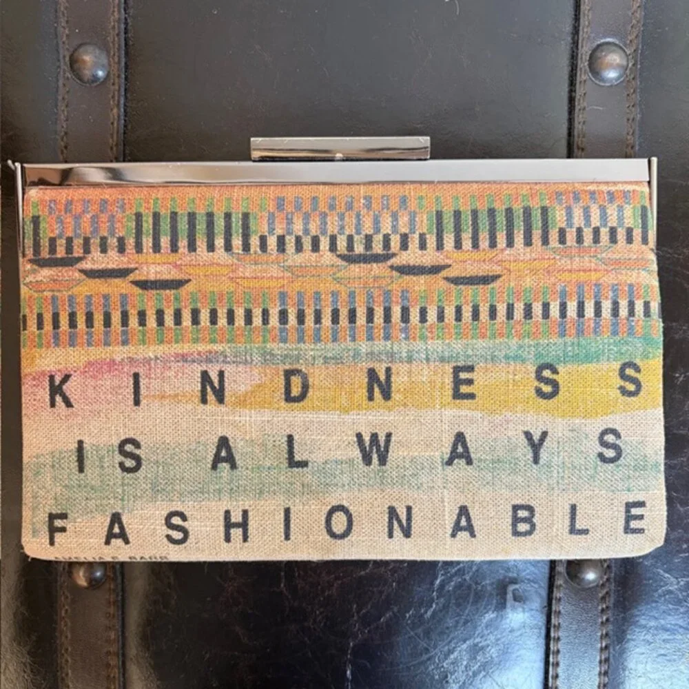 Rachel Roy Woven Linen Kindness Ghana Clutch Purse Boho Wedding Evening Bag